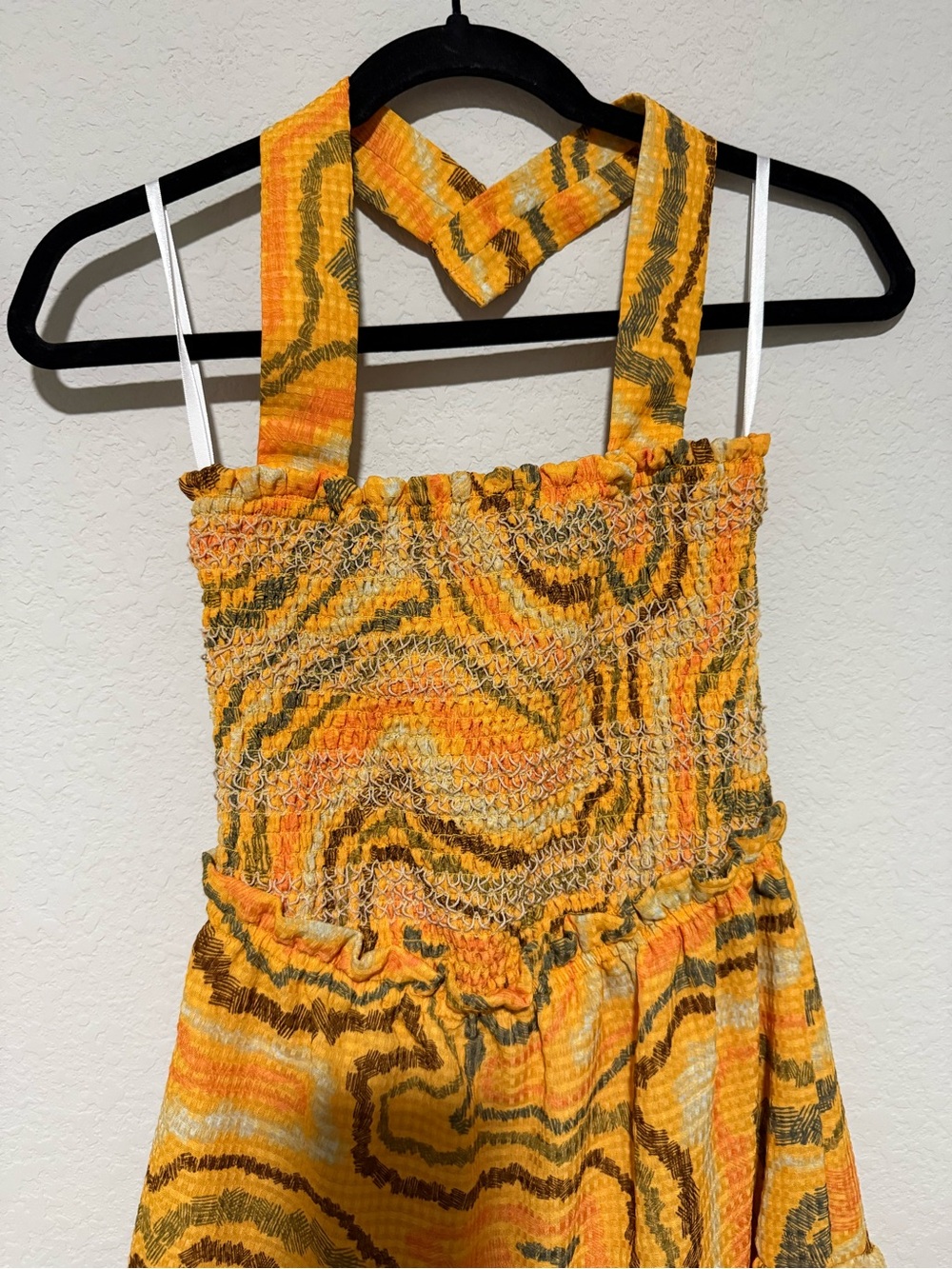 Sam Edelman Yellow Marble-Print Halter Midi Dress - Picture 4 of 8